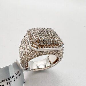 925 Sterling Sliver Moissanite Square Ring, 5.622ctw VVS Stones with Baguettes H